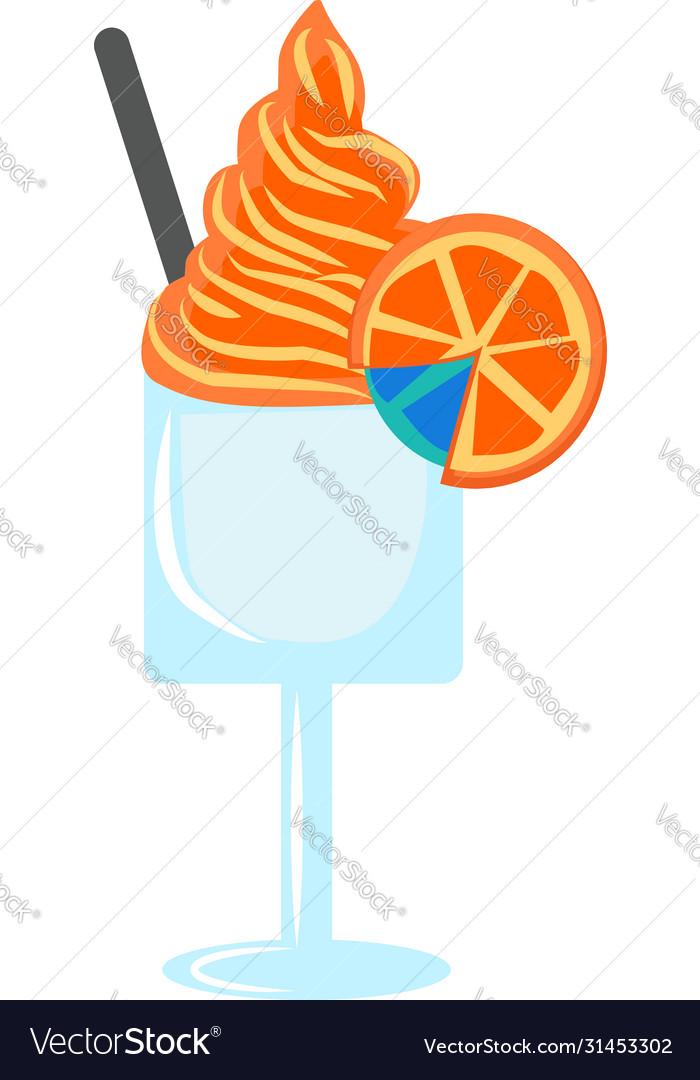 Ice cream and orange on white background