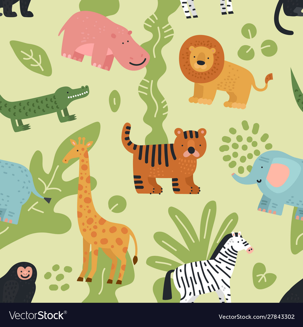 Jungle animals seamless pattern lion crocodile vector image Jungle animals seamless pattern lion crocodile