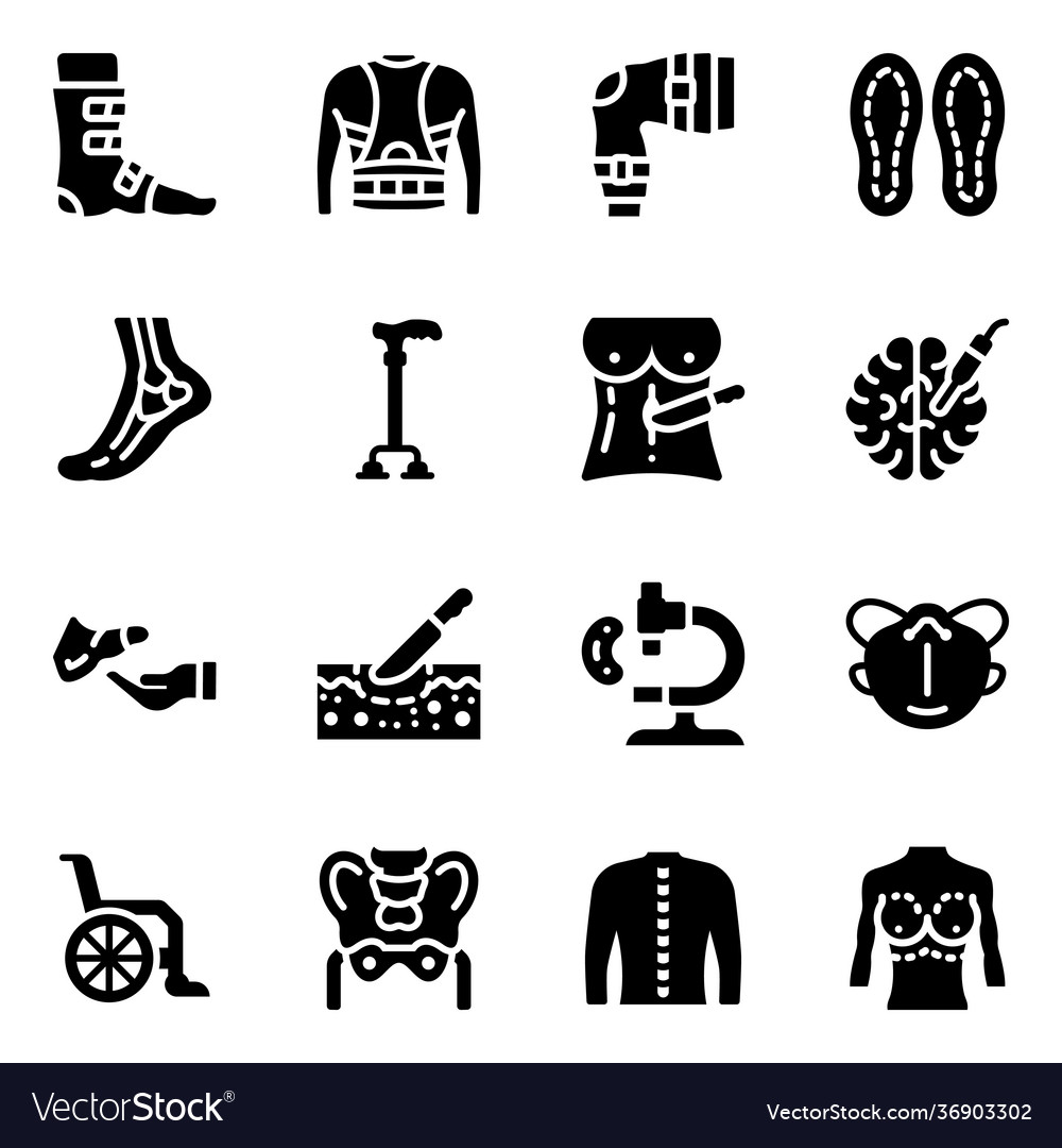 Pack medical and body treatment solid icons