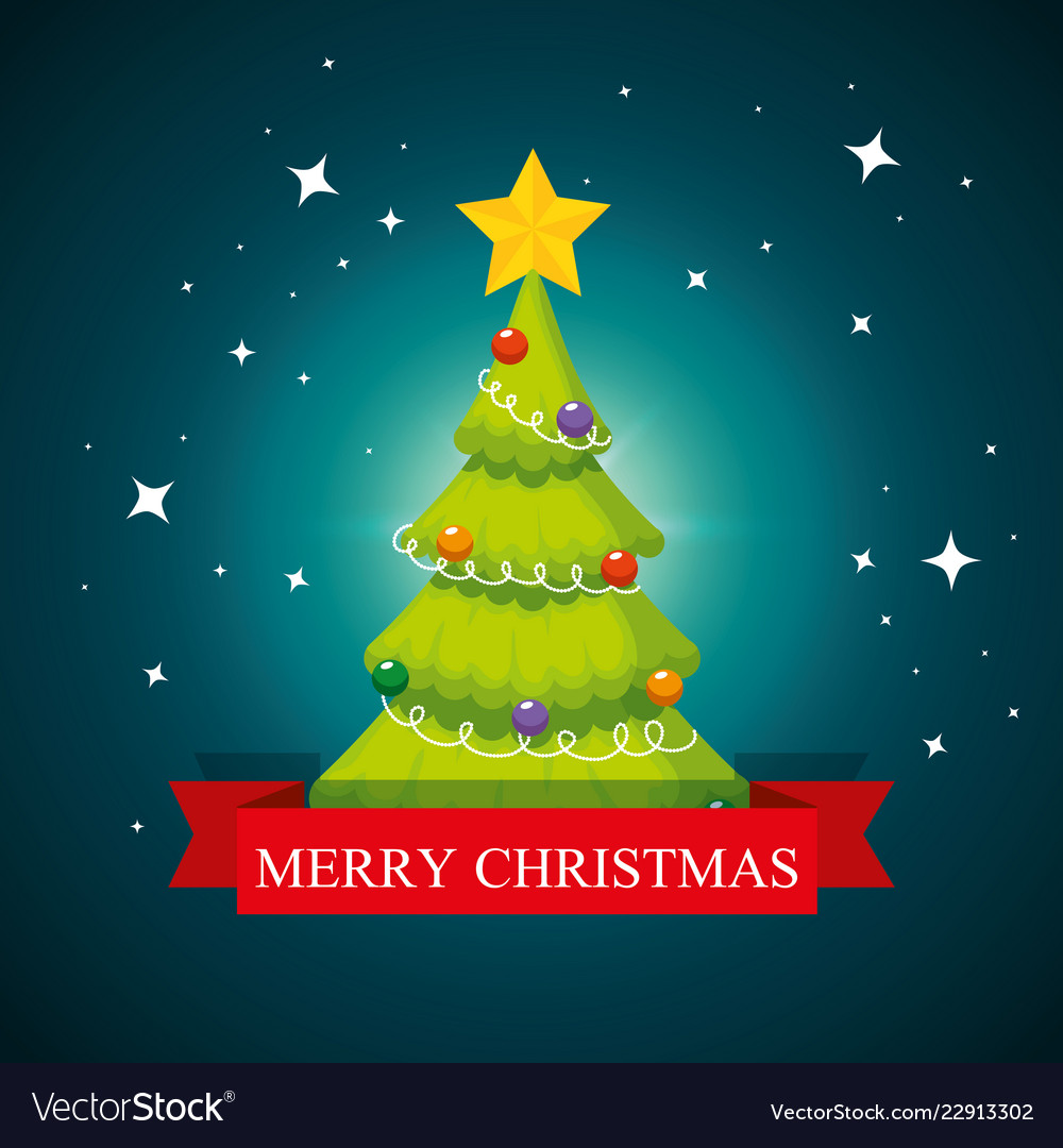 Pine tree with star and balls to celebrate Vector Image