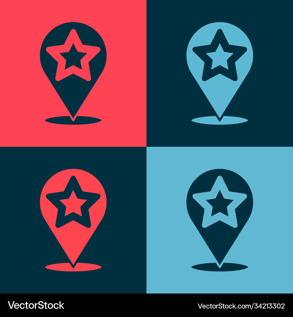 Pop art map pointer with star icon isolated Vector Image