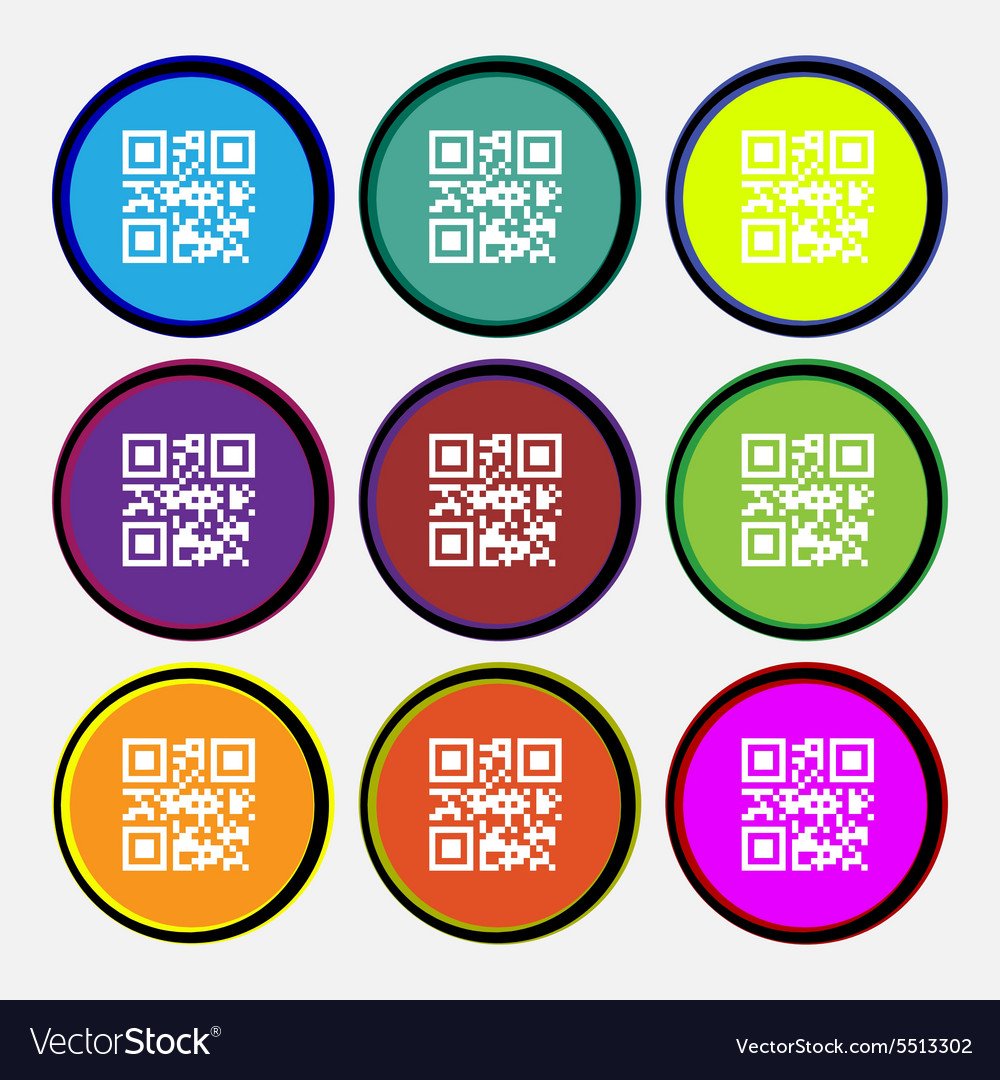 Qr code icon sign nine multi colored round buttons