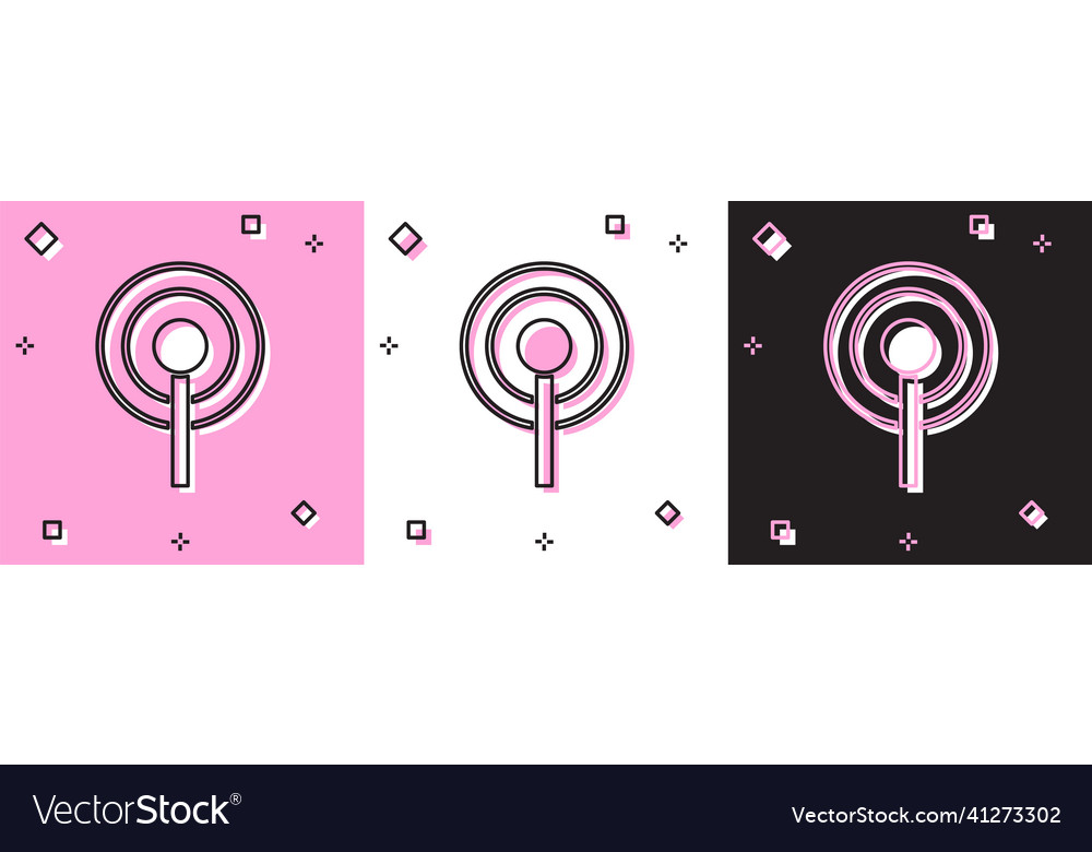 Set antenna icon isolated on pink and white black