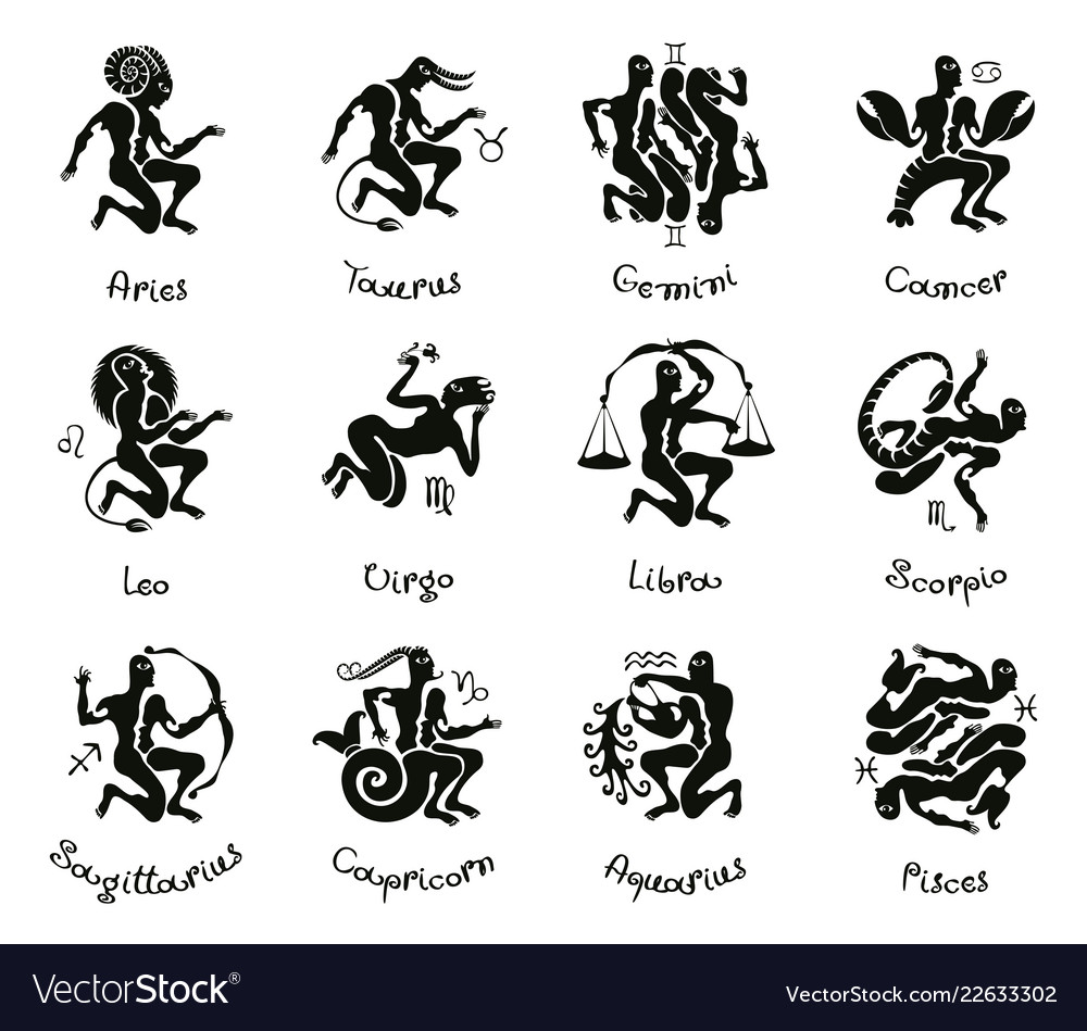 Twelve Signs Zodiac In Antique Style Royalty Free Vector