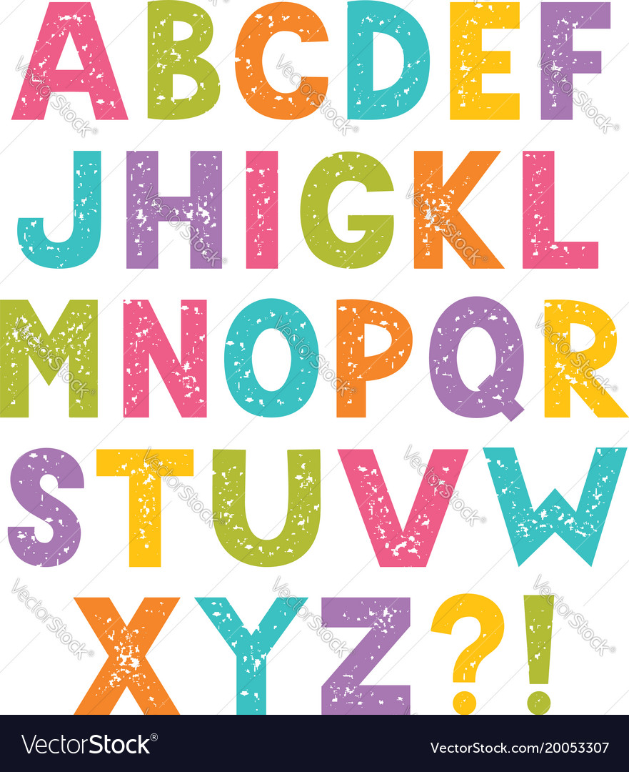 Cartoon alphabet letters with stamped texture Vector Image