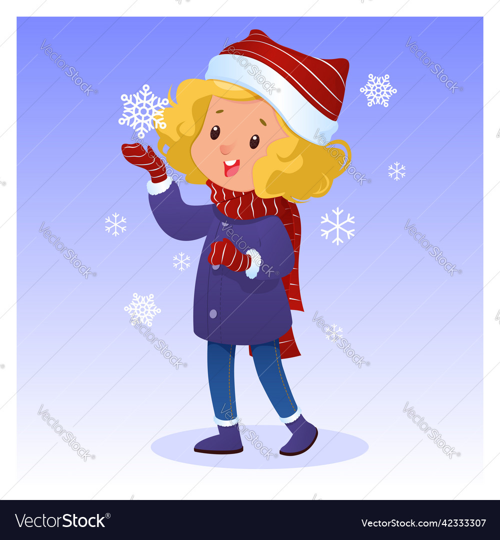 Child catching snowflakes in winter cartoon Vector Image