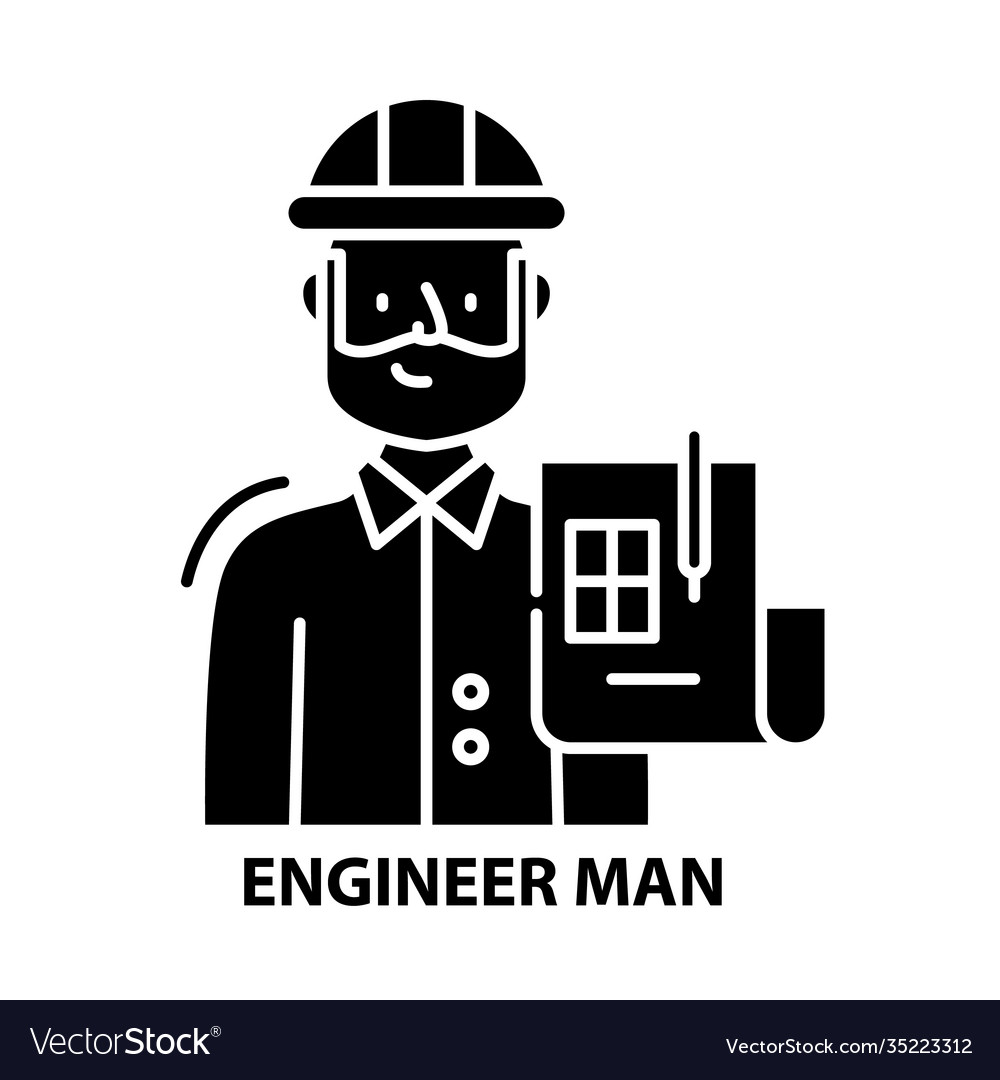 Engineer man icon black sign with editable Vector Image