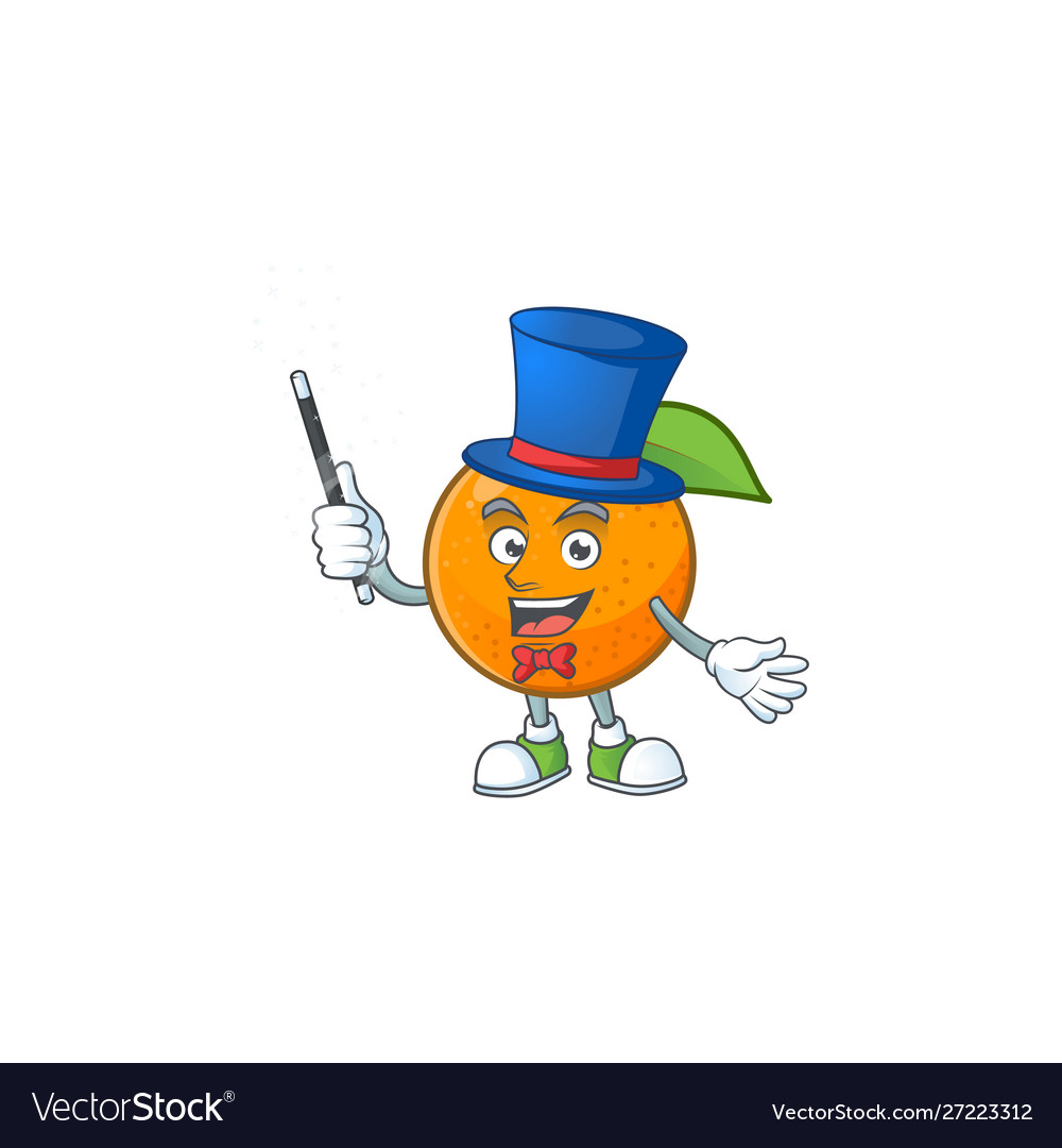 Magician Orange Frucht Karikatur Maskottchen auf weiß