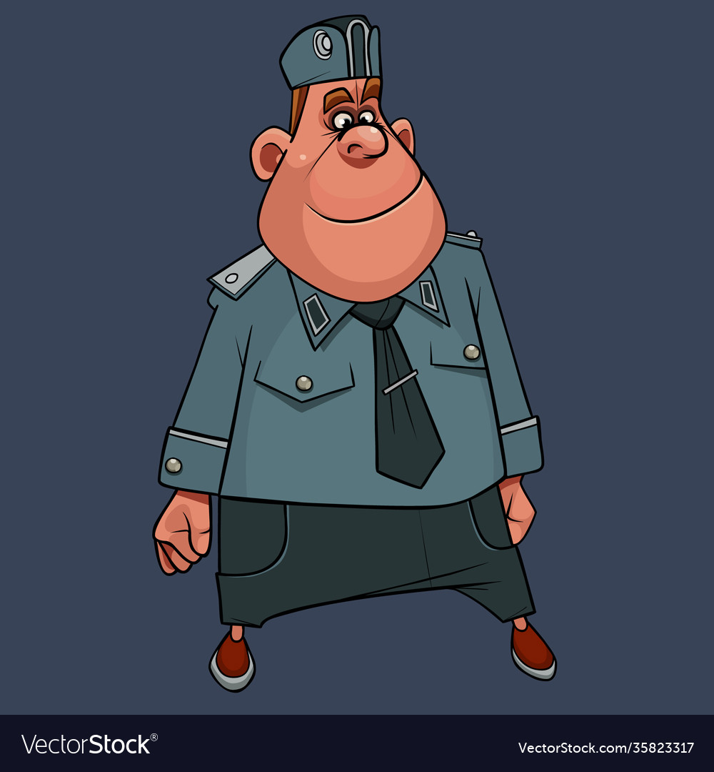 Cartoon character fat man in military police