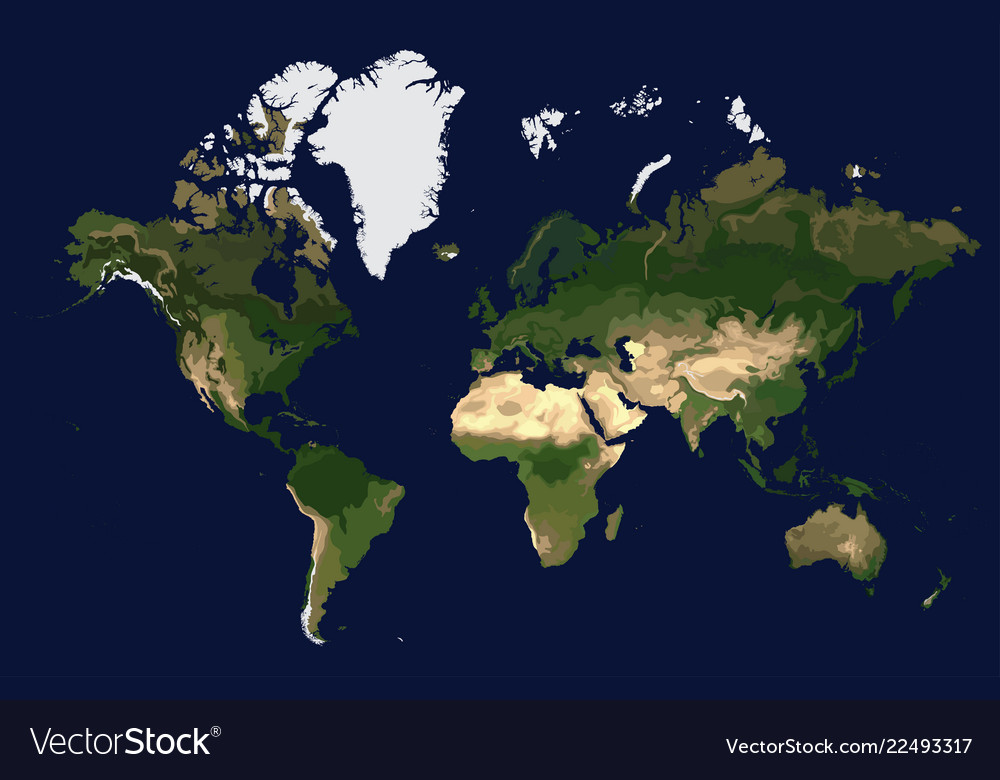 Coloured Physical Map Of The World View From Space Vector 22493317 