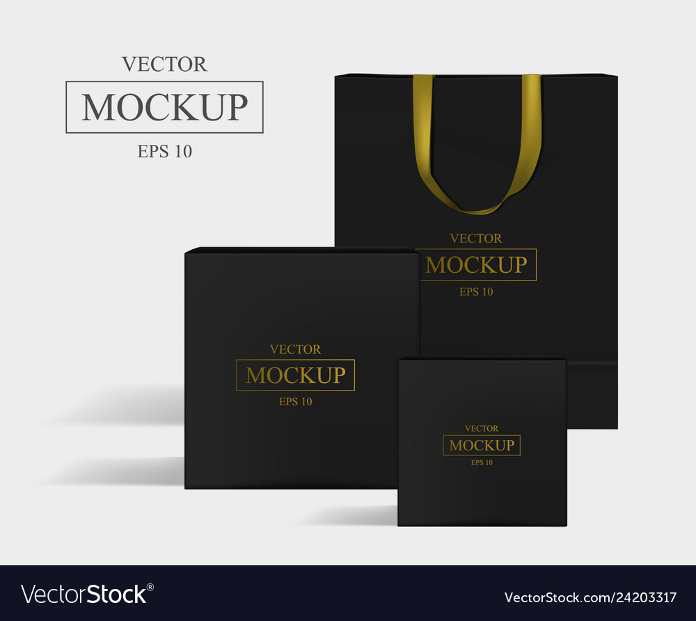 Download Creative black mockup shopping bag and 2 boxes Vector Image