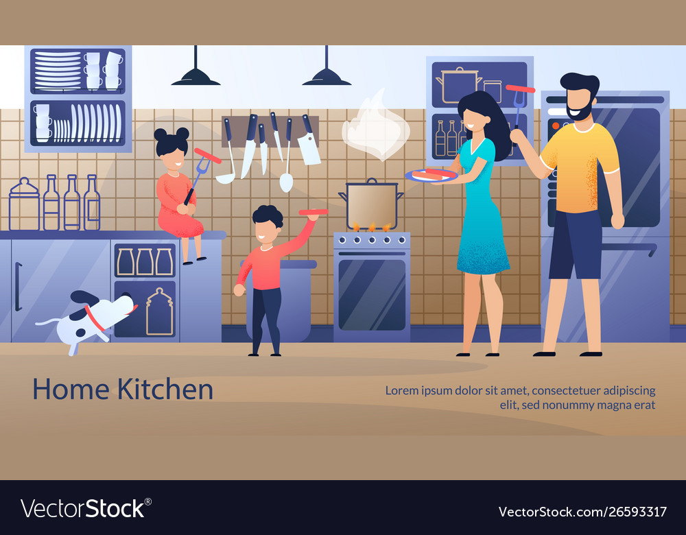 Family Home Kitchen Flat Ad Poster Template Vector Image