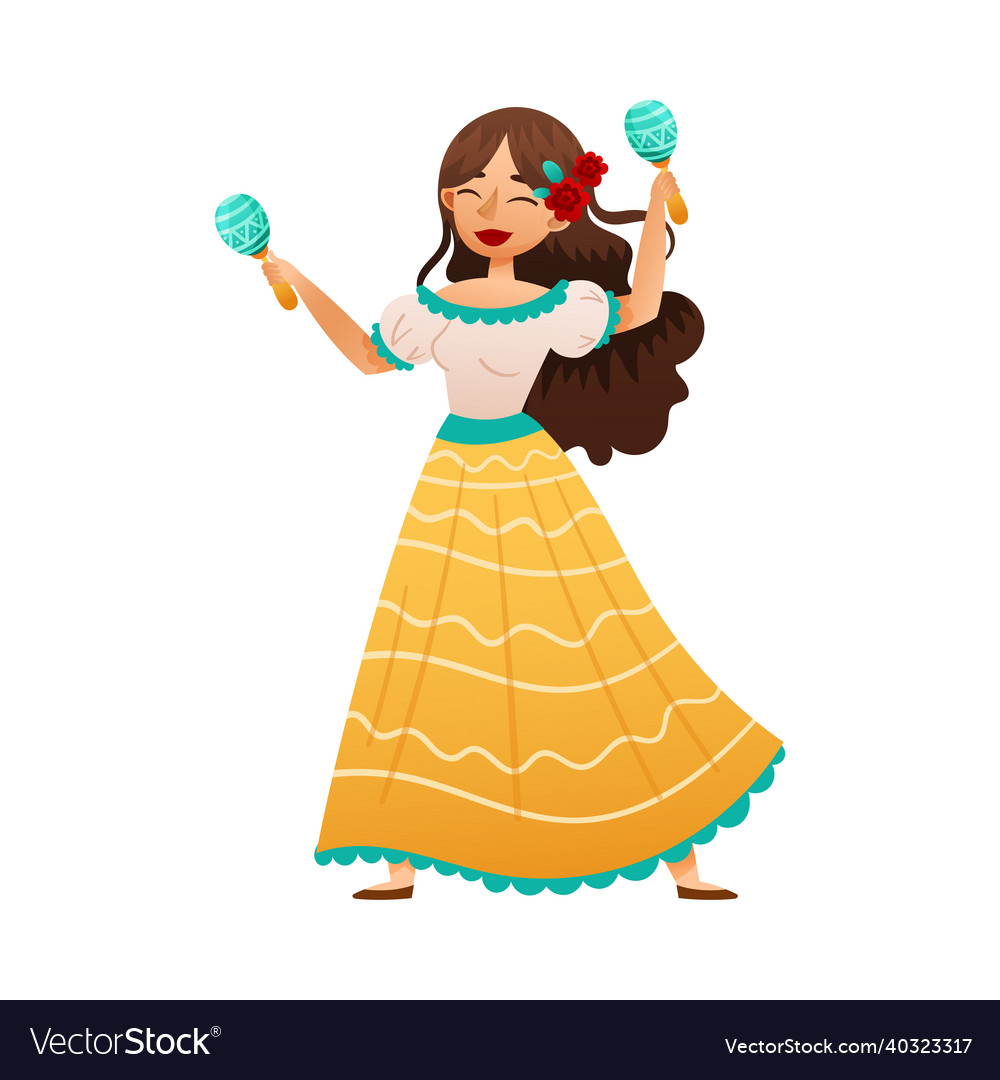 Mexican Girl Wearing Traditional Dress Dancing Vector Image