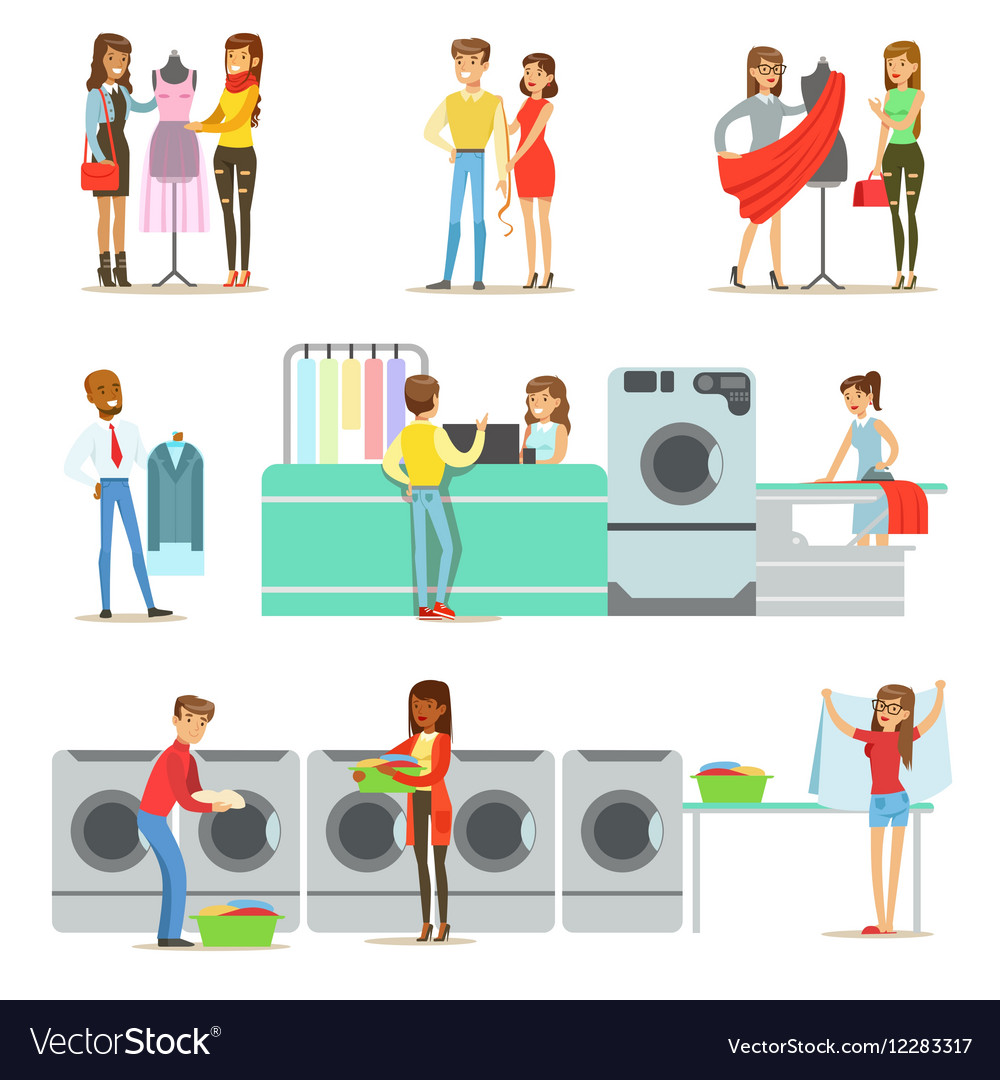 People at the laundry dry cleaning and tailoring Vector Image