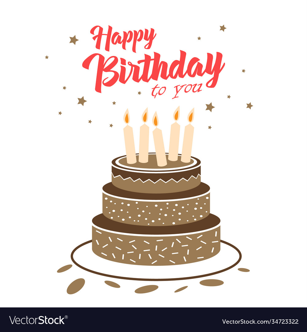 Birthday card with chocolate cake and stars Vector Image