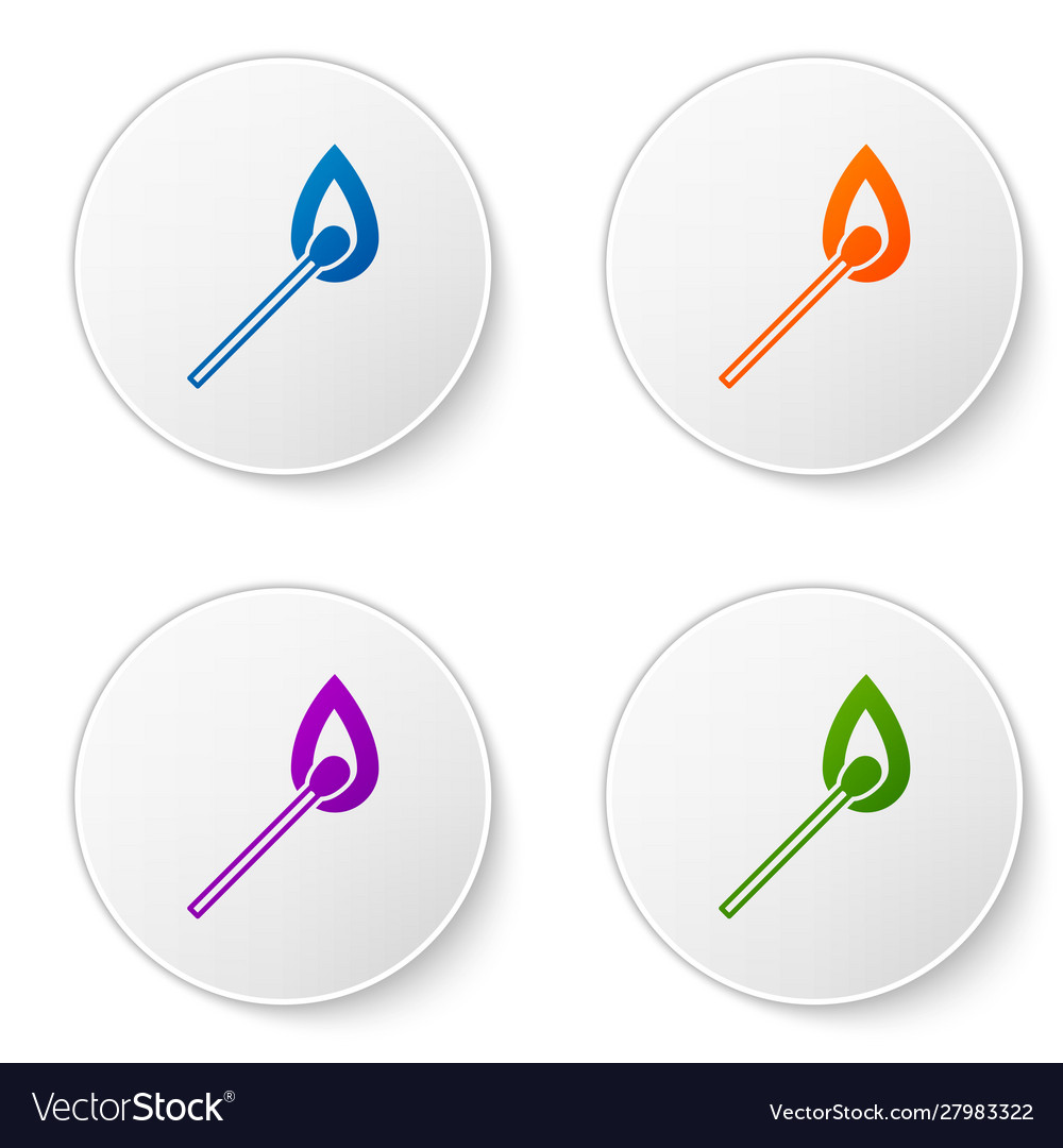 Color burning match with fire icon isolated