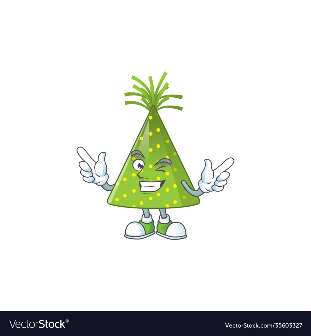 Cartoon green party hat showing cute wink eye