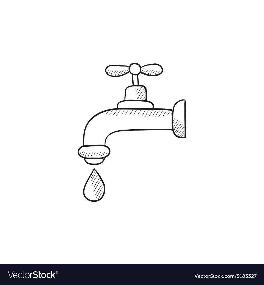 Dripping tap with drop sketch icon