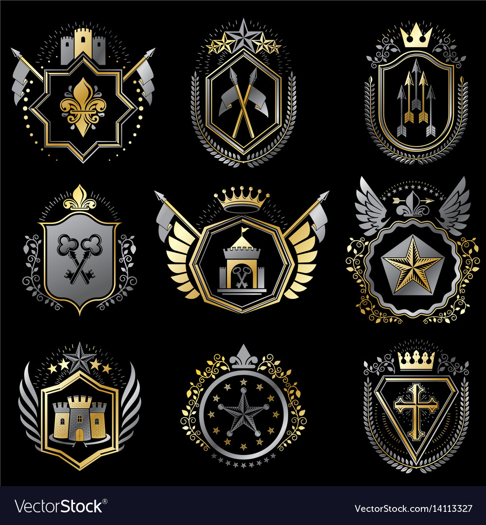 Heraldic Decorative Emblems Made With Royal Vector Image