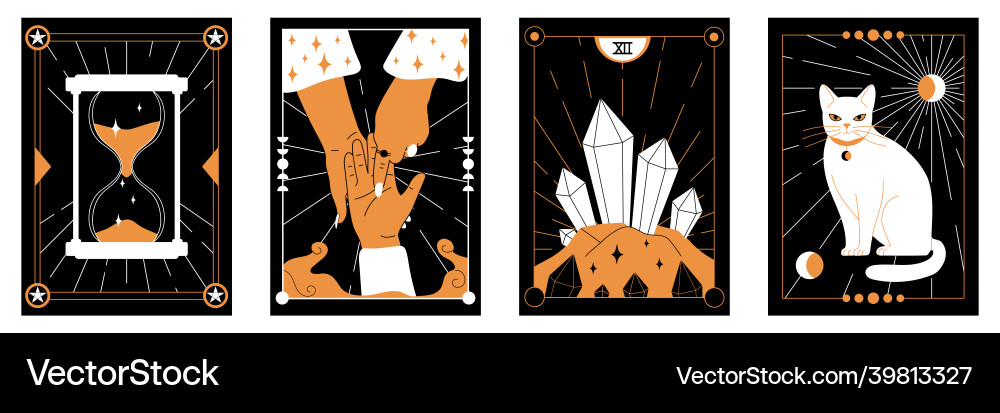 Mystic cards on black background Royalty Free Vector Image