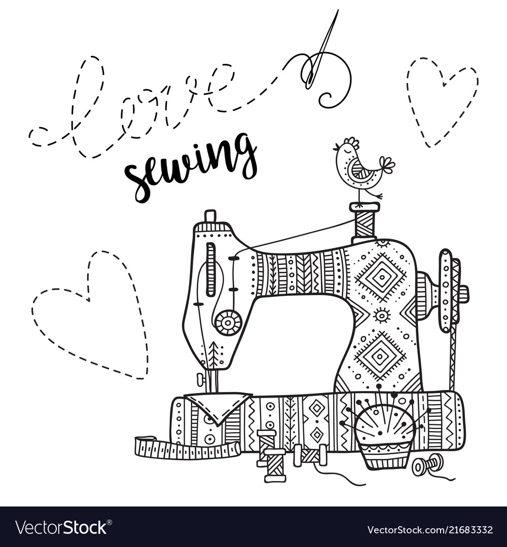 Card with sewing machine and lettering Royalty Free Vector