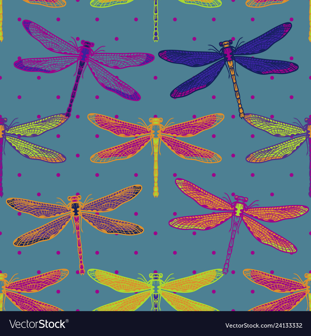 Hand drawn stylized dragonflies seamless pattern Vector Image