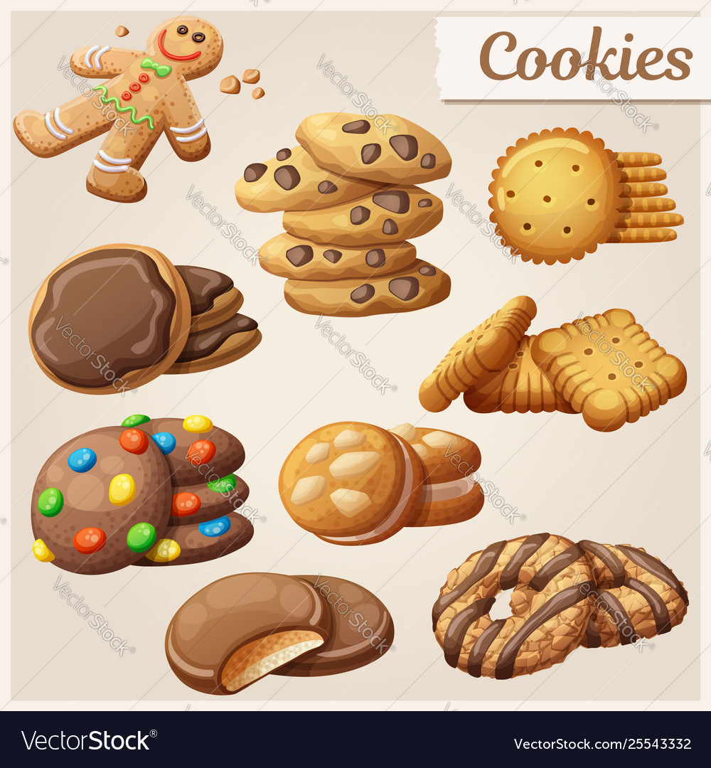 Set delicious cookies cartoon Royalty Free Vector Image