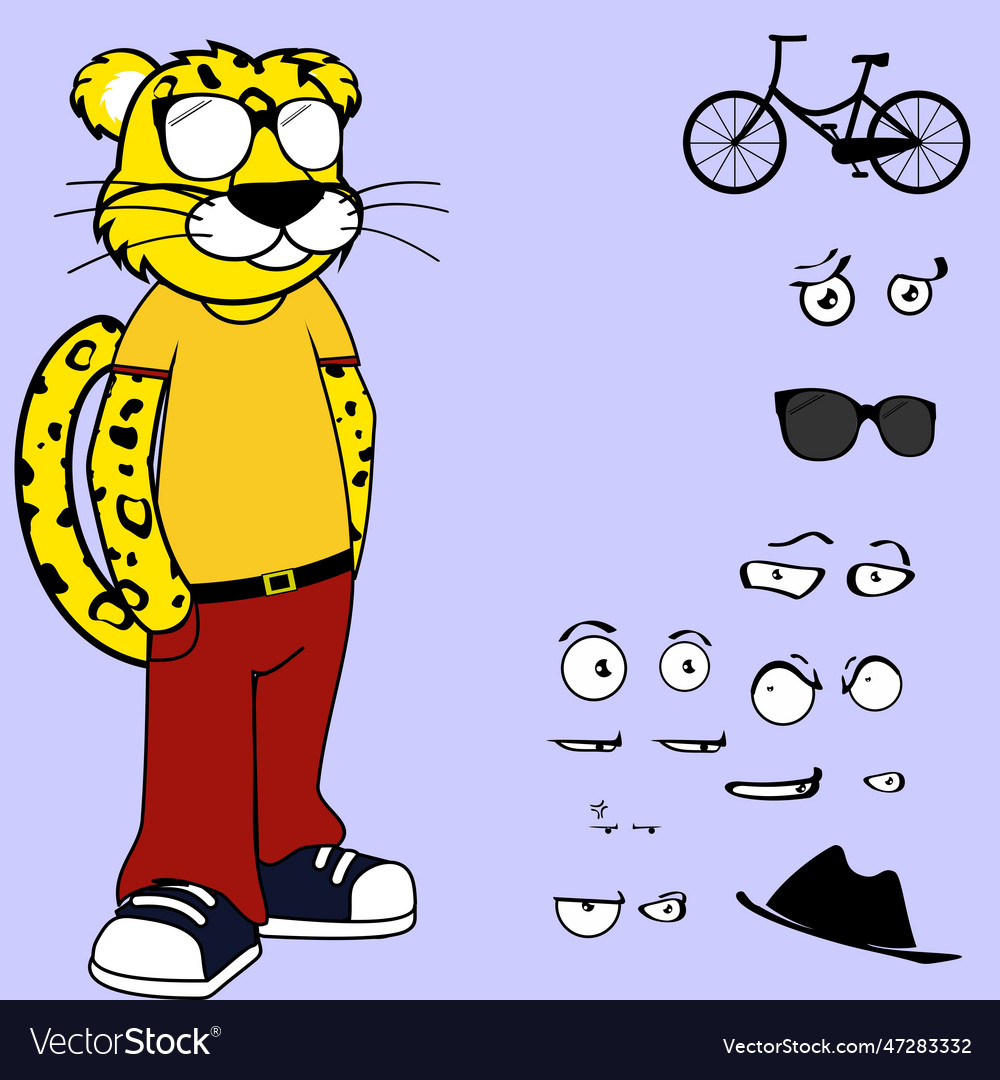 Teen leopard character cartoon wearing hipster