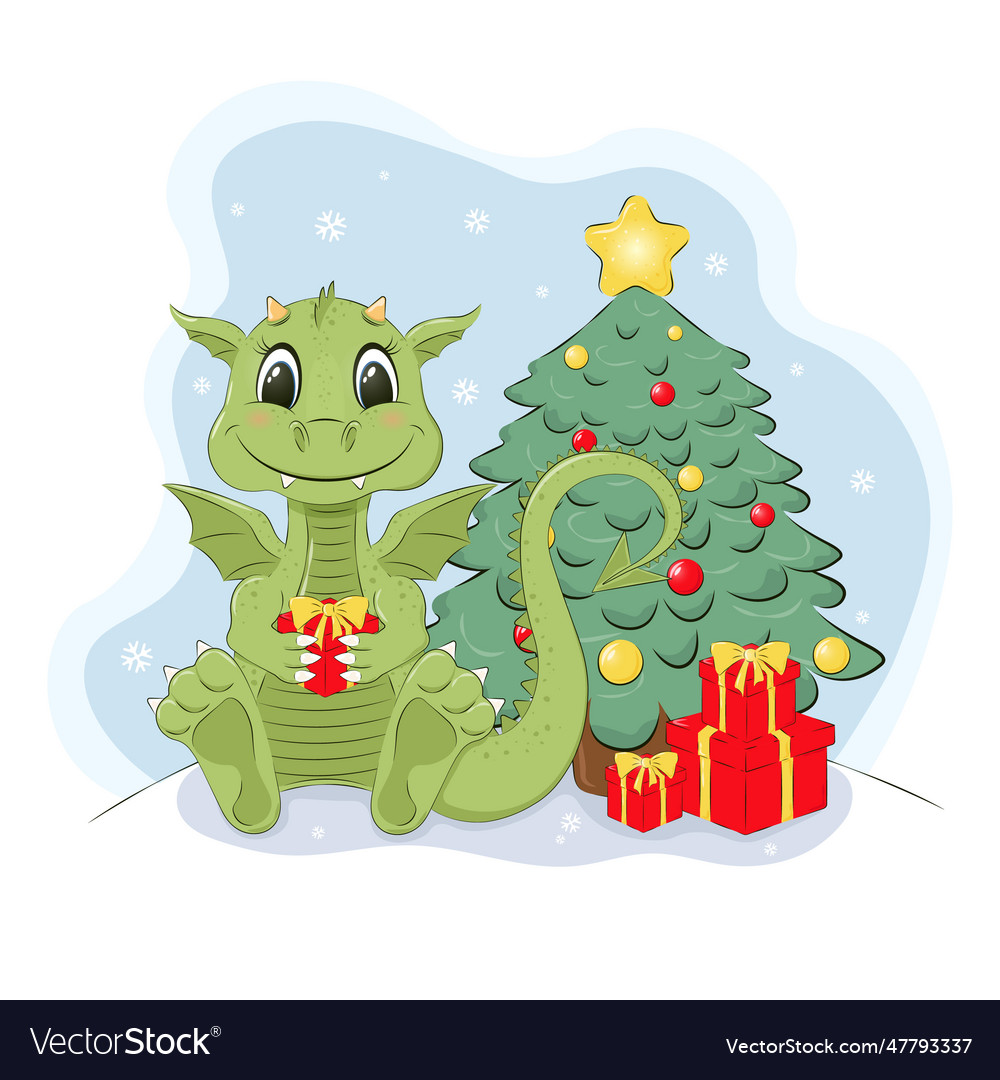 Character dragon with box Royalty Free Vector Image