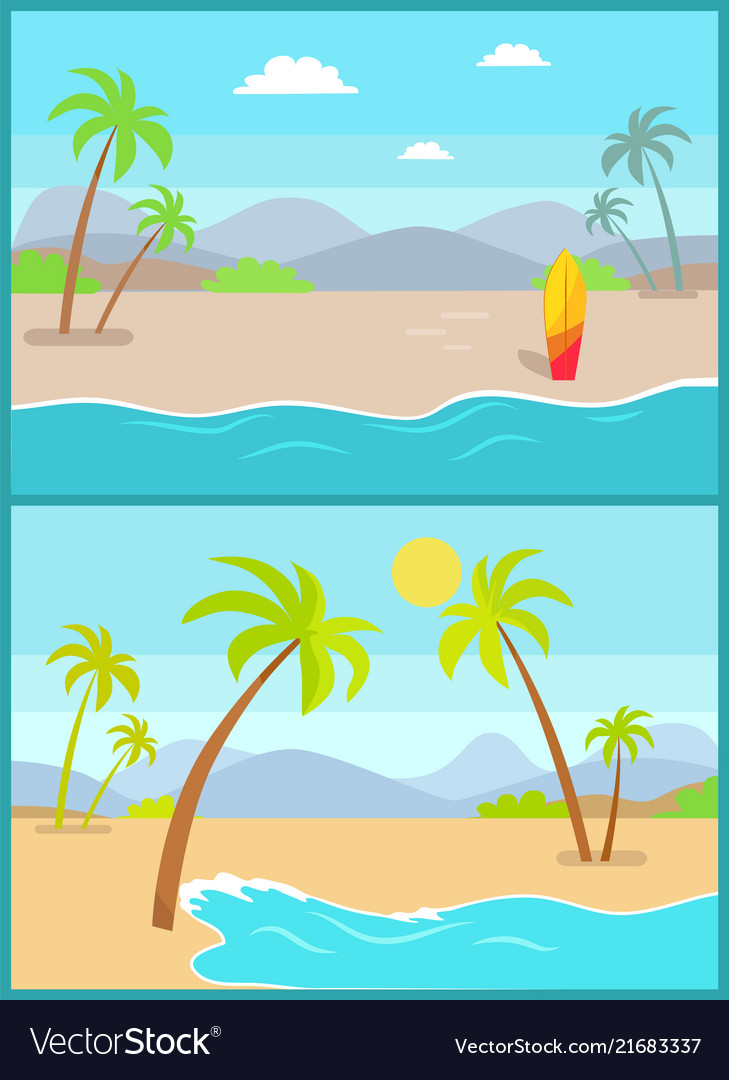 Coastline poster tropical beach sea sand palm Vector Image