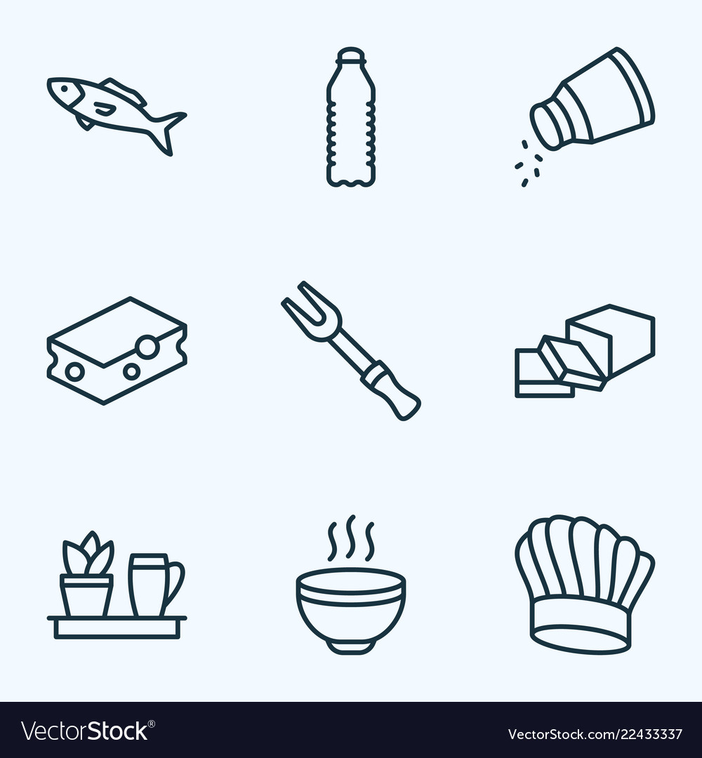 Cook icons line style set with butter barbecue