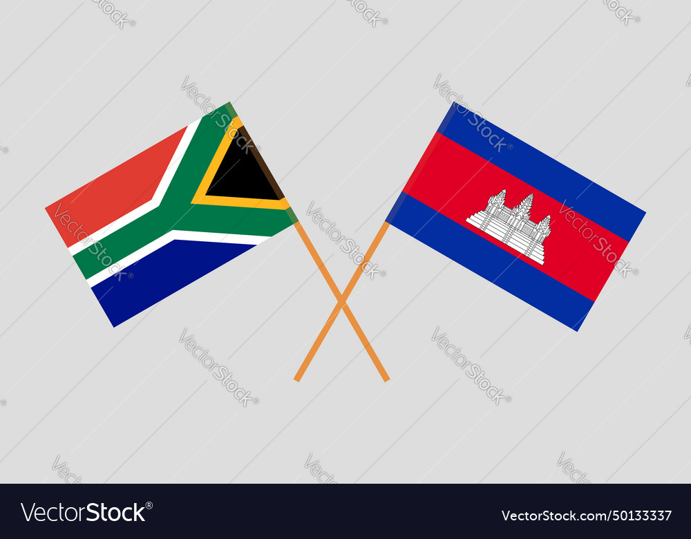 Crossed flags of south africa and cambodia