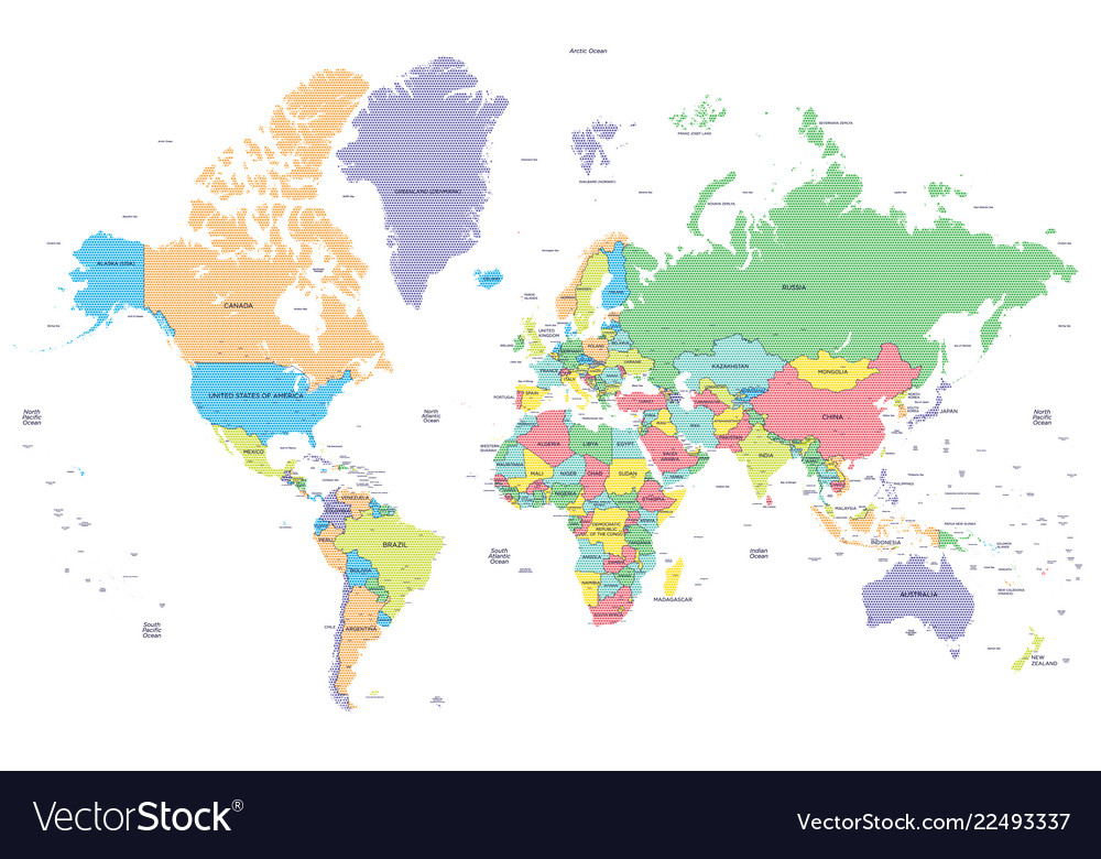 World Map With Capitals Dotted Political World Map With Capitals Vector Image