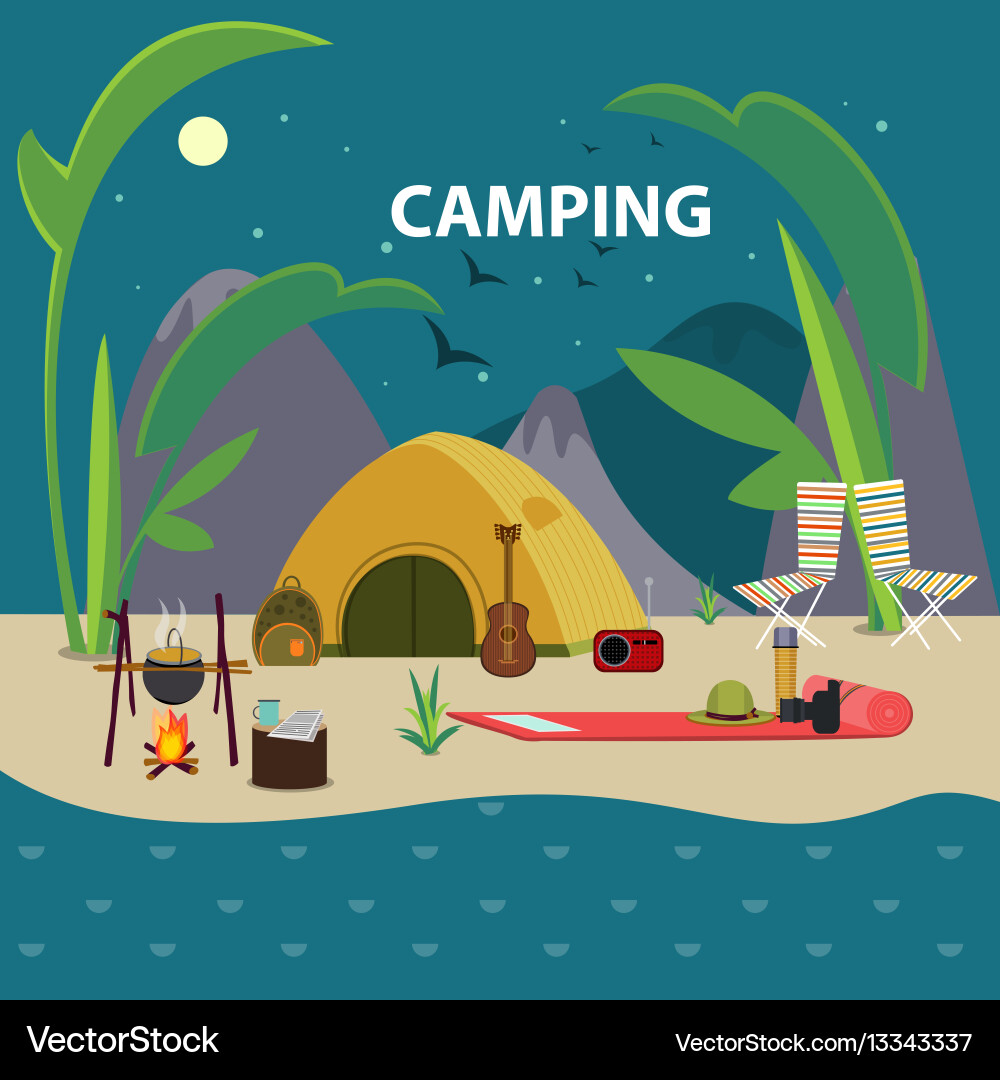 Flat camping template Royalty Free Vector Image