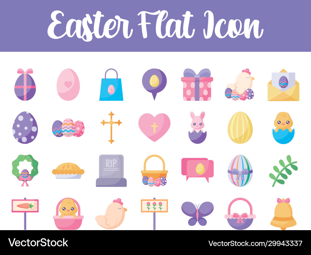 Happy easter flat style icon set design Royalty Free Vector