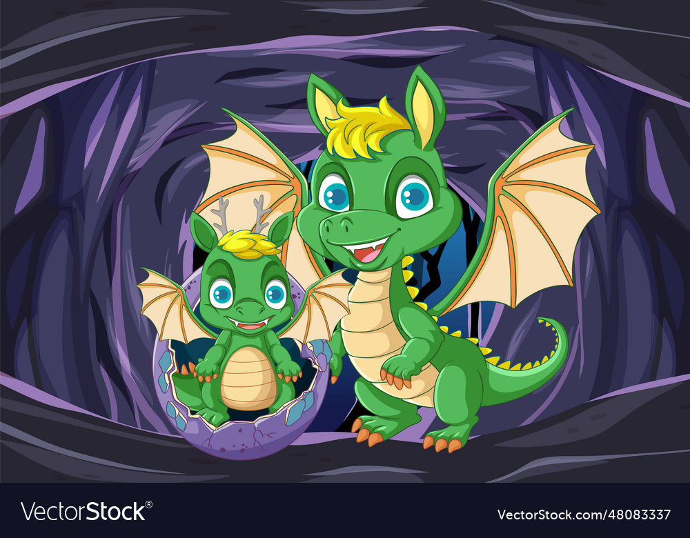 Hatching baby dragon in cave