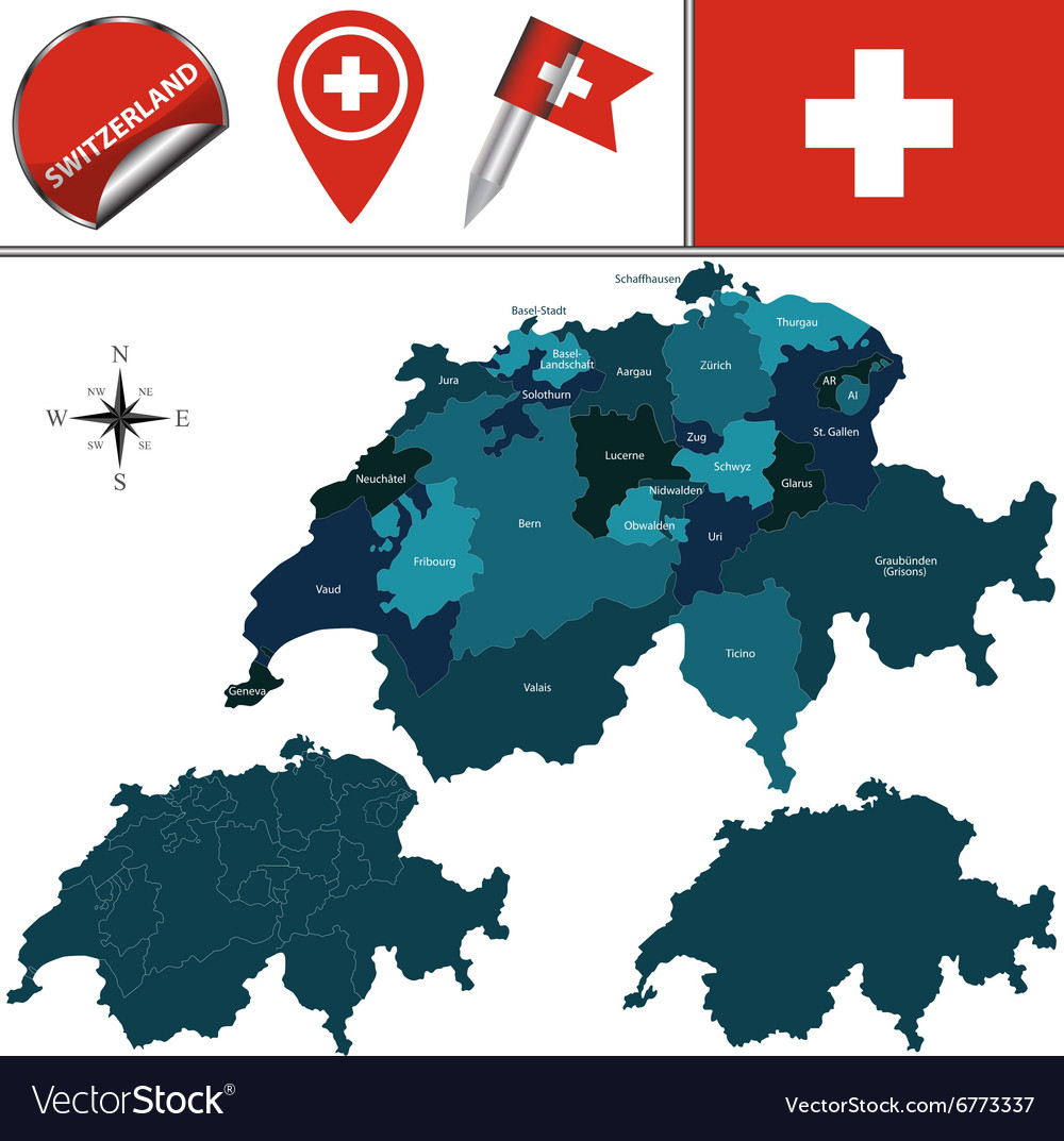 Switzerland with named divisions Royalty Free Vector Image