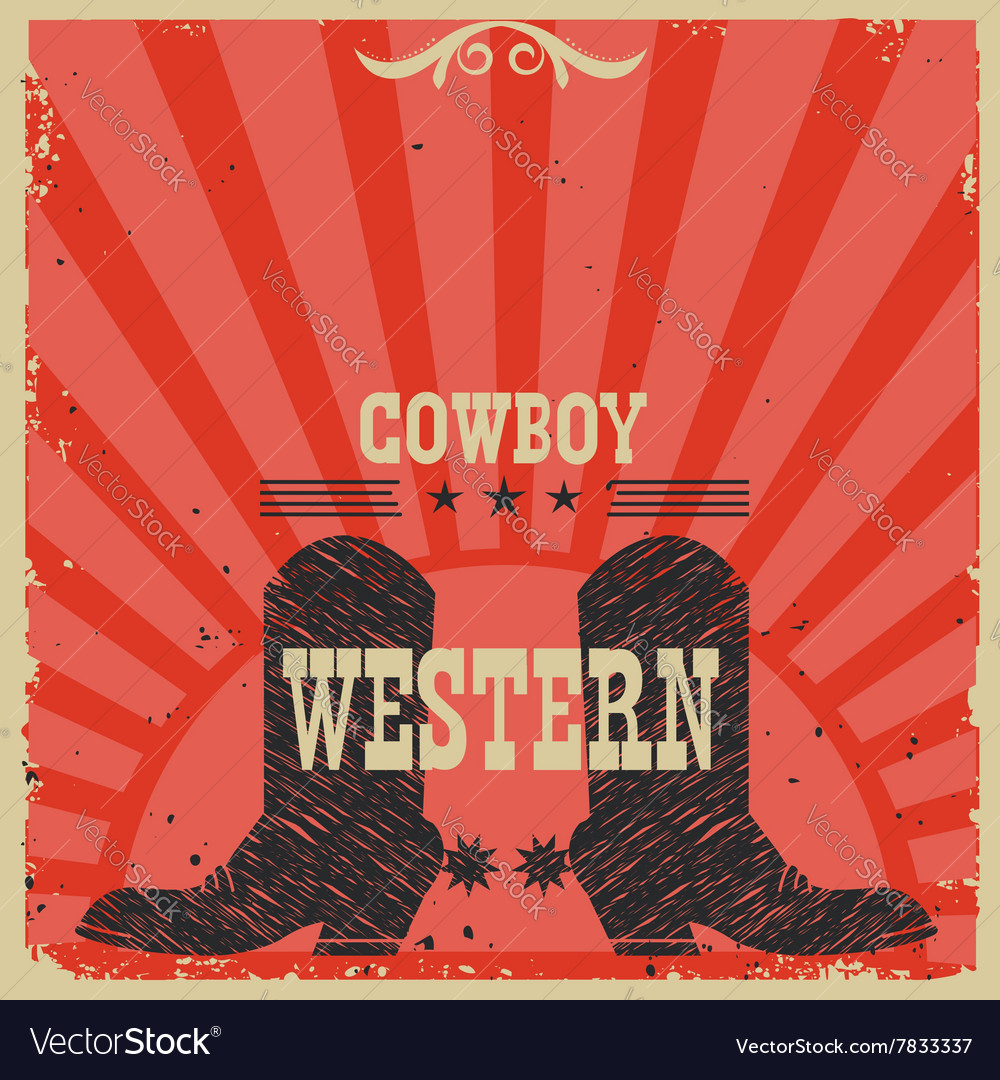Western Cowboy boots background red card Vector Image