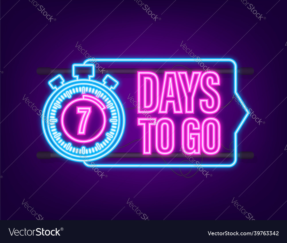 7 days to go neon style icon typographic