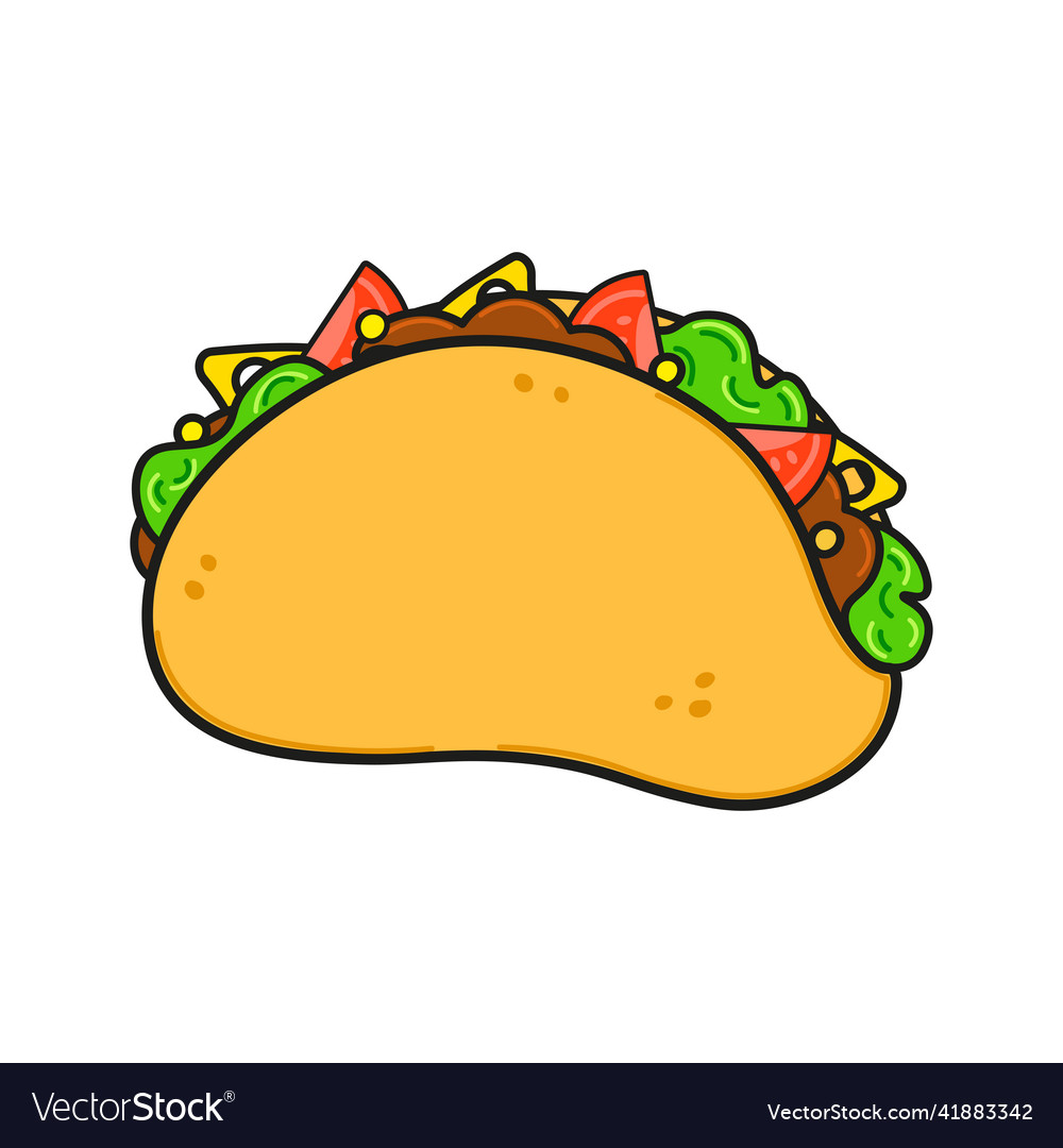 Cute funny taco character hand drawn cartoon Vector Image