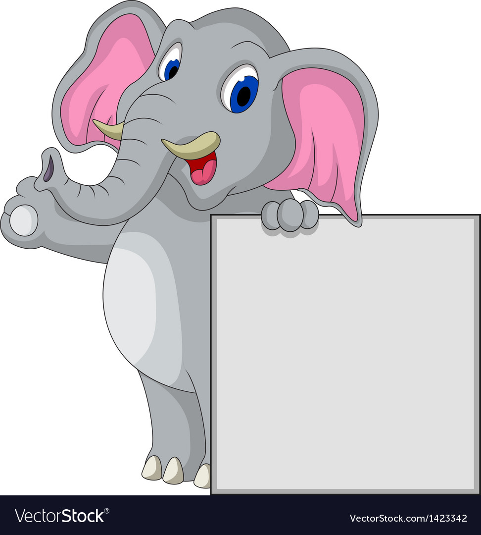 Elephant cartoon with blank sign Royalty Free Vector Image