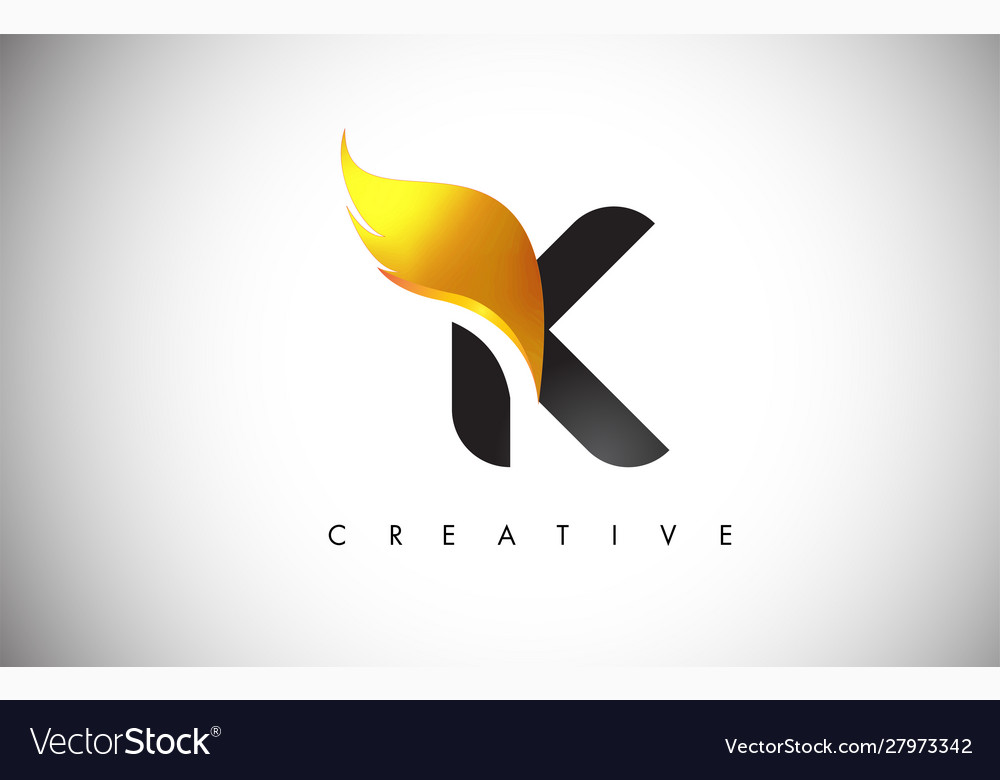 Gold k letter wings logo design with golden bird