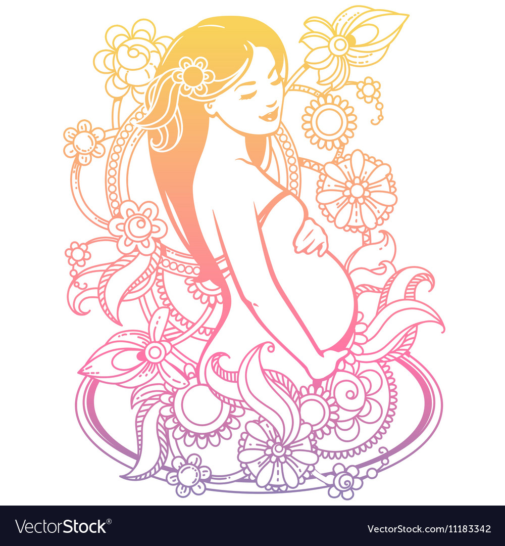 Pregnant woman in flowers Royalty Free Vector Image