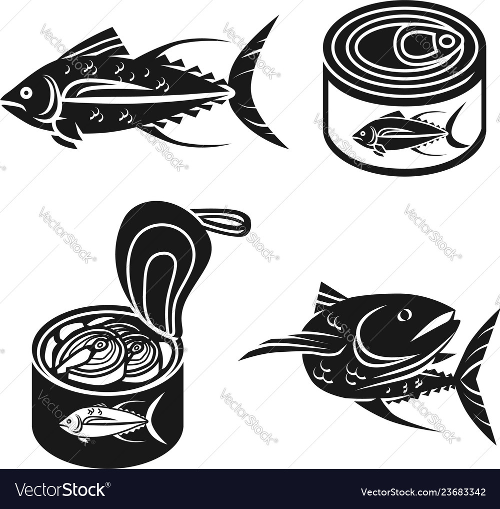 Tuna icons set simple style Royalty Free Vector Image