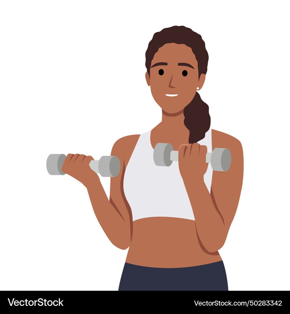 Young woman is doing exercise with dumbbell Vector Image