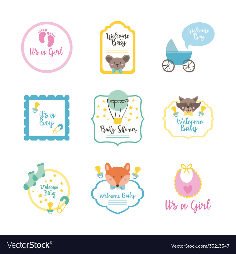 Bundle nine baby shower set icons