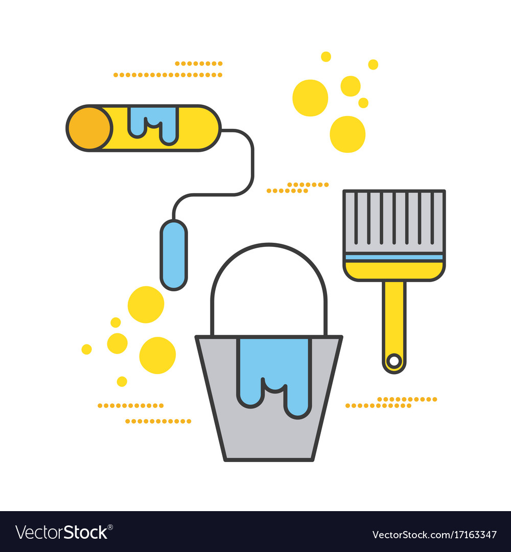 Construction paint bucket roller and brush tool Vector Image