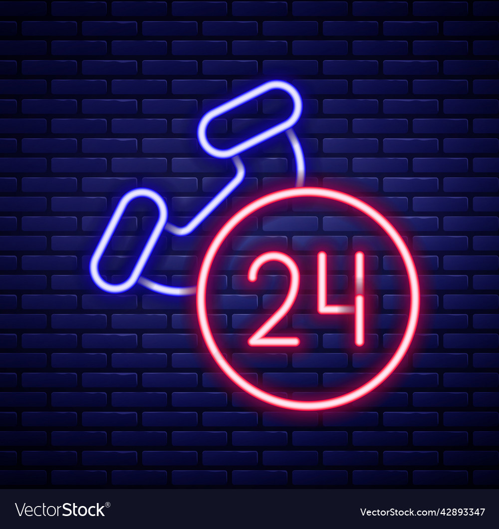 Glowing Neon Line Telephone 24 Hours Support Icon Vector Image 2166