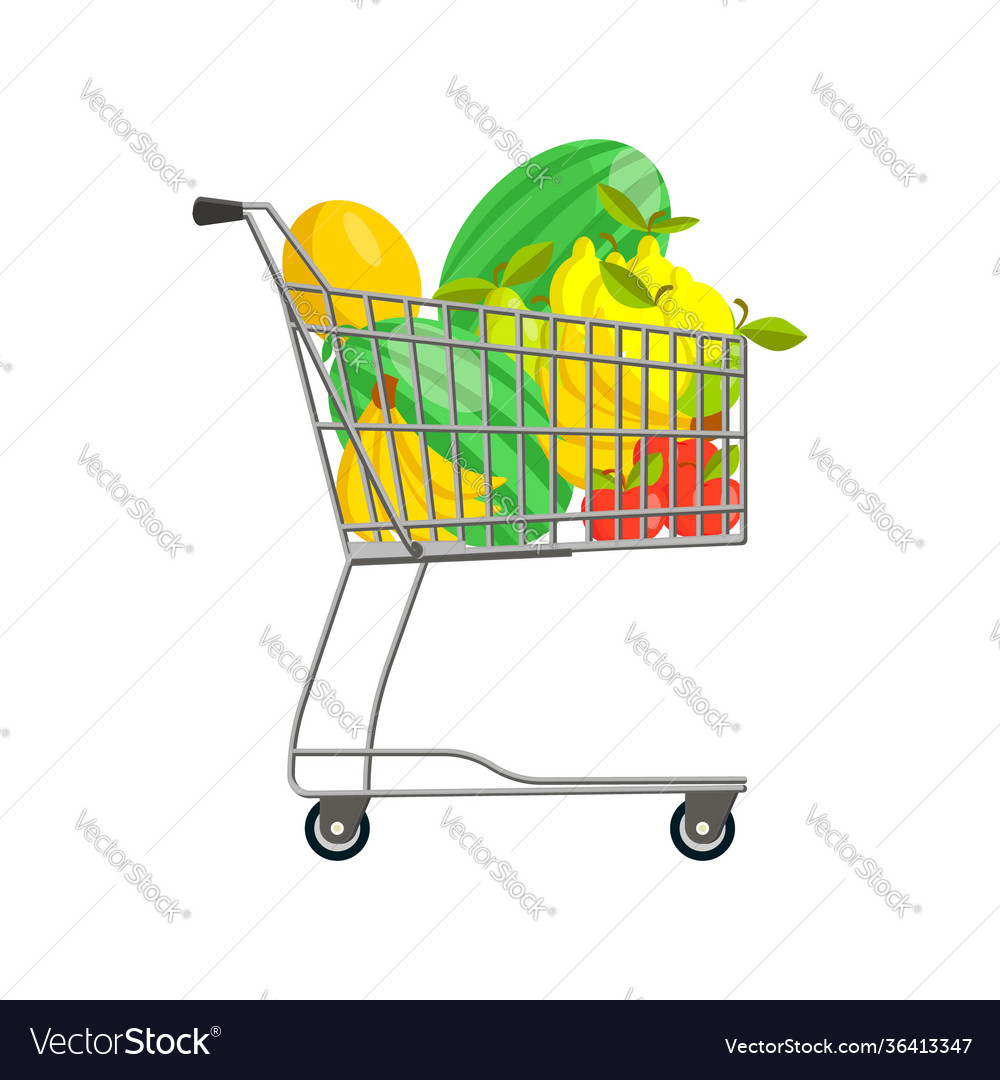 Image with grocery cart containing fruits berries