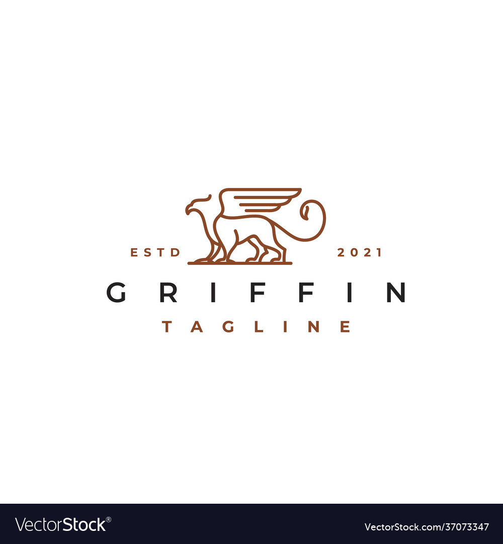 Line art griffin logo design template vector image Line art griffin logo design template